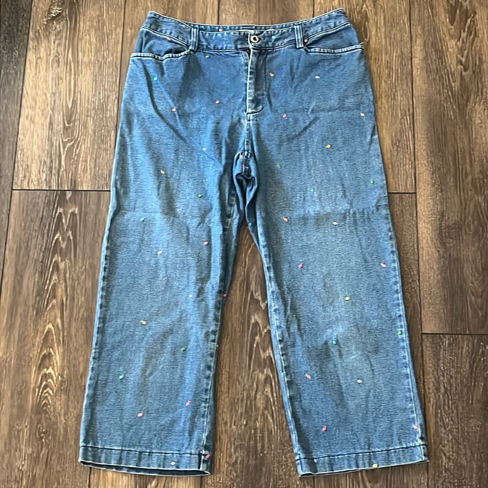 Hannah Stretch Polka Dots Embroidered Denim Jeans Womens Size 6